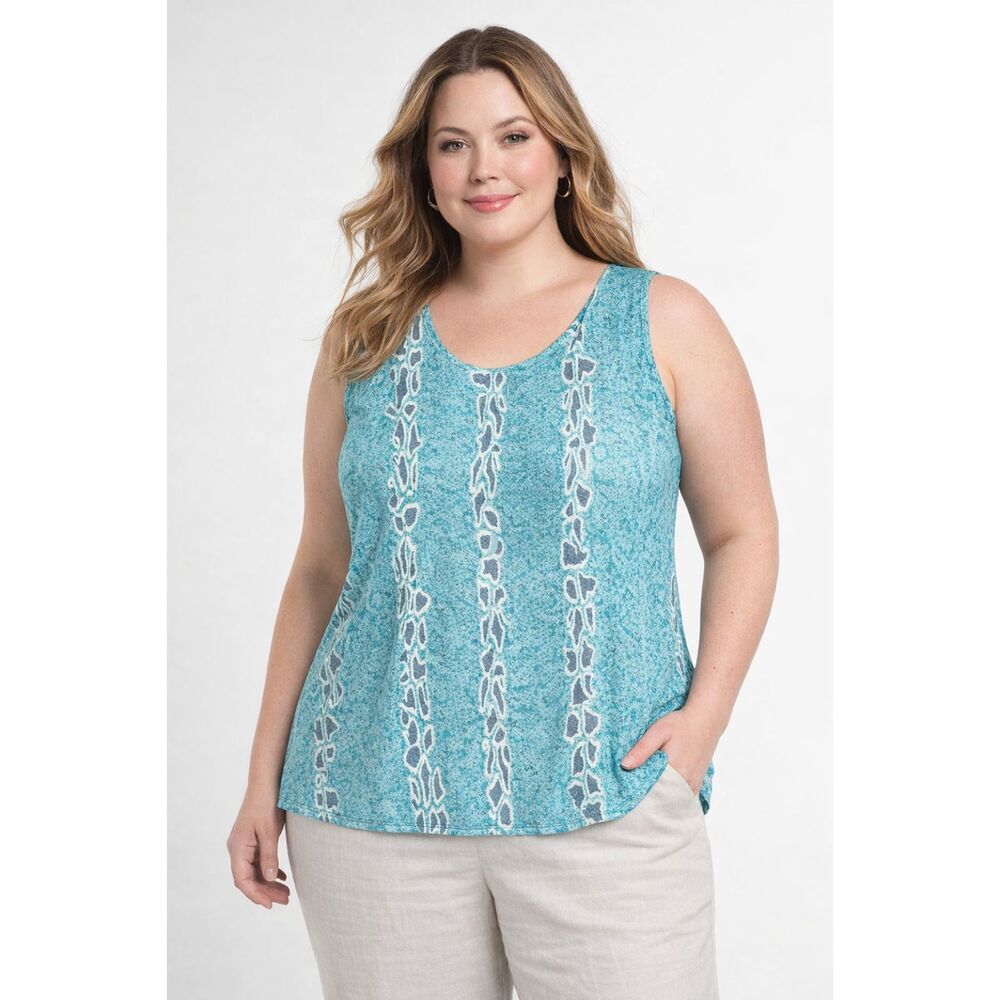 VTG Cervelle 100% Washable Silk Sleeveless Top Plus 1X Teal Blue Snake Print